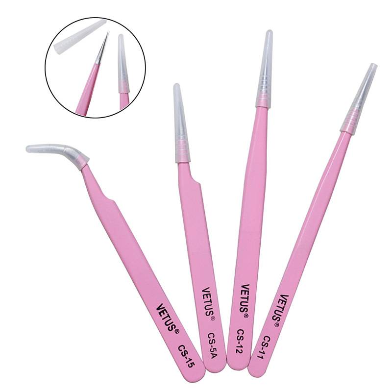 Vetus Tweezer CS serie pink stainless steel tweezer eyelash extension tool